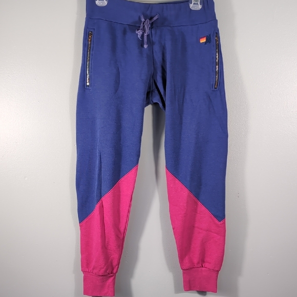 Aviator Nation Pants - Aviator Nation Glider Purple/Pink Colorblock Sweatpants,
